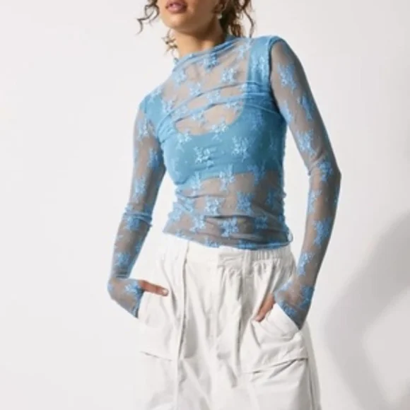 Free People NWOT Luxy Lady Lace Layering Top in Blue Bell sz XS & SML - Picture 3 of 14